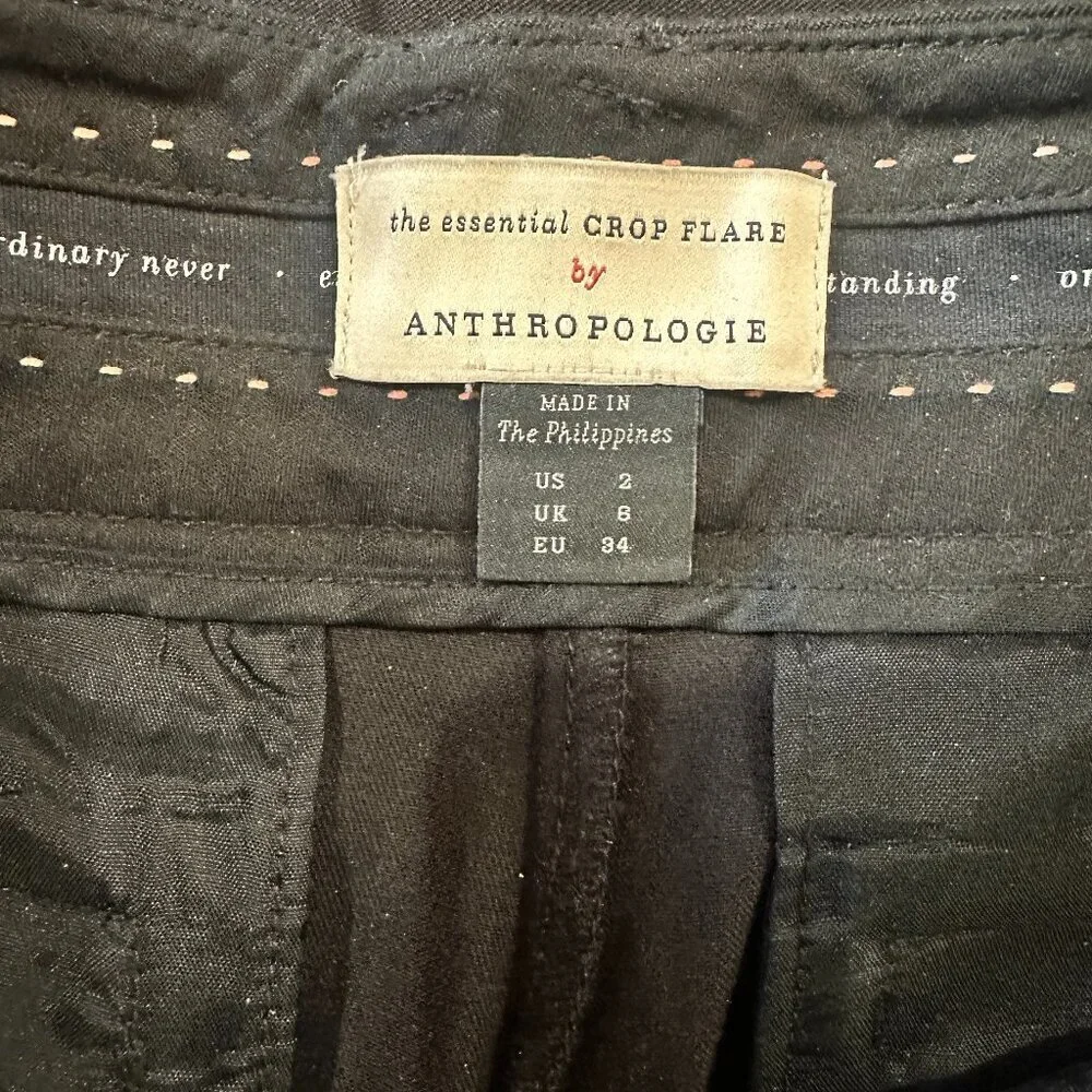 Rare ANTHROPOLOGIE The Essential Crop Flare with FRINGE Bottoms! Size 2 Black